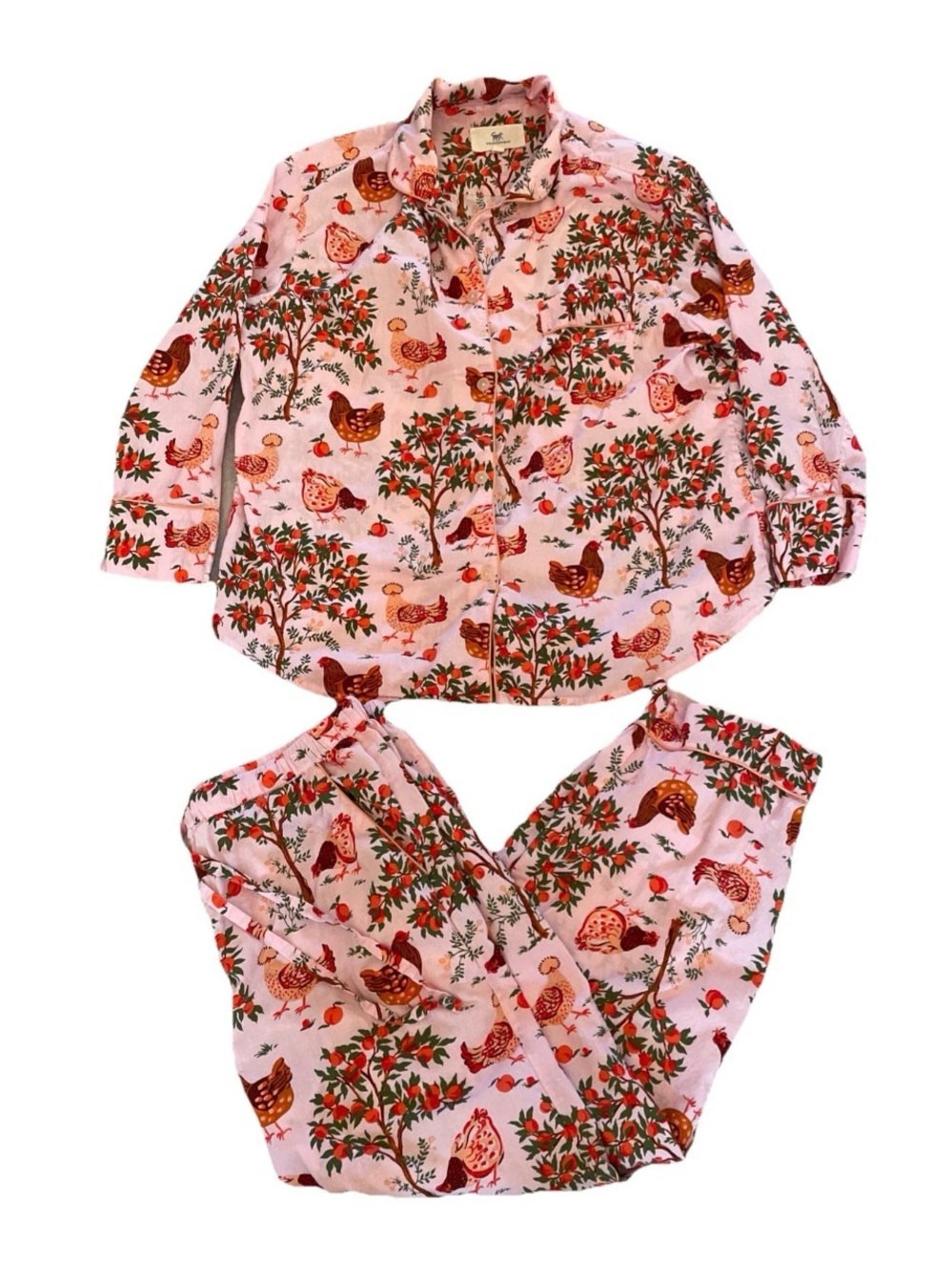 Print Fresh Hen House Medium Petite Pajama Sleep Set Pink Chicken Peach Farm